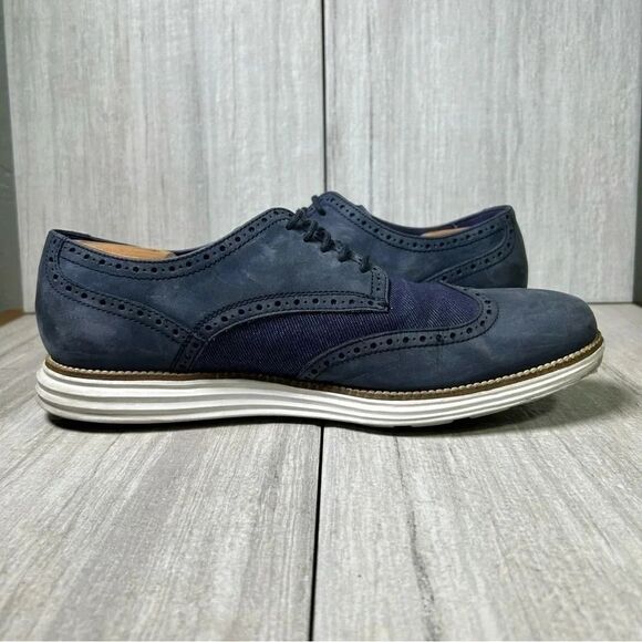 Cole Haan Grand.OS ZeroGrand WingTip Oxford Blue Dress Shoes Mens Size 11.5 - Picture 2 of 10